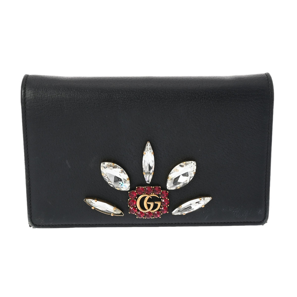 GUCCI GG Marmont Chain Wallet Bag Black Bejeweled Leather Shoulder